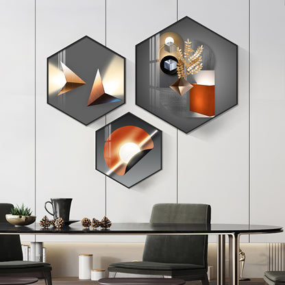 Luminious Abstract Premium Acrylic Hexagon Wall Art (Set of 3)
