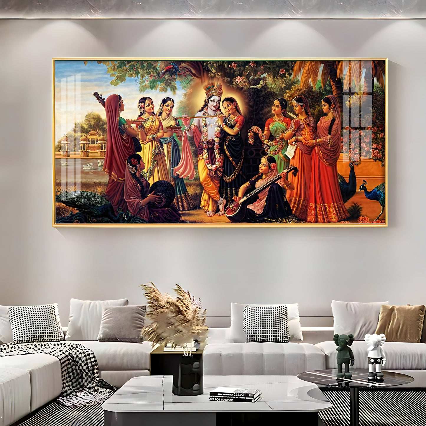 Radha Krishna With Gopiya Premium Acrylic Horizontal Wall Art