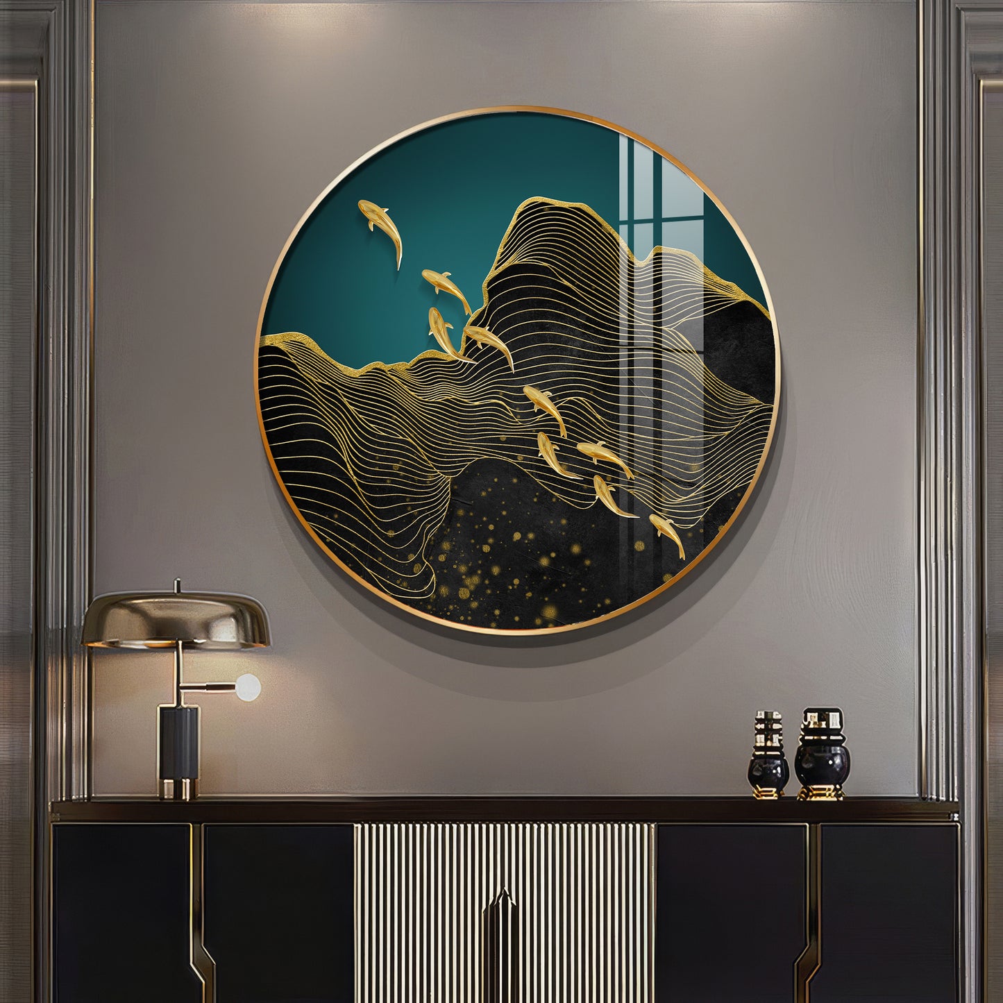 Black Wave Majesty Premium Acrylic Round Wall Art