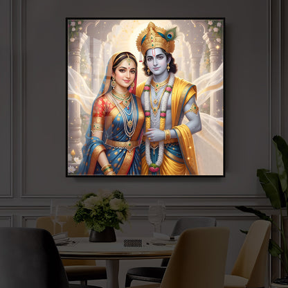 Divine Shree Radhe Krishna Modern Luxury Backlight Square Wall Art