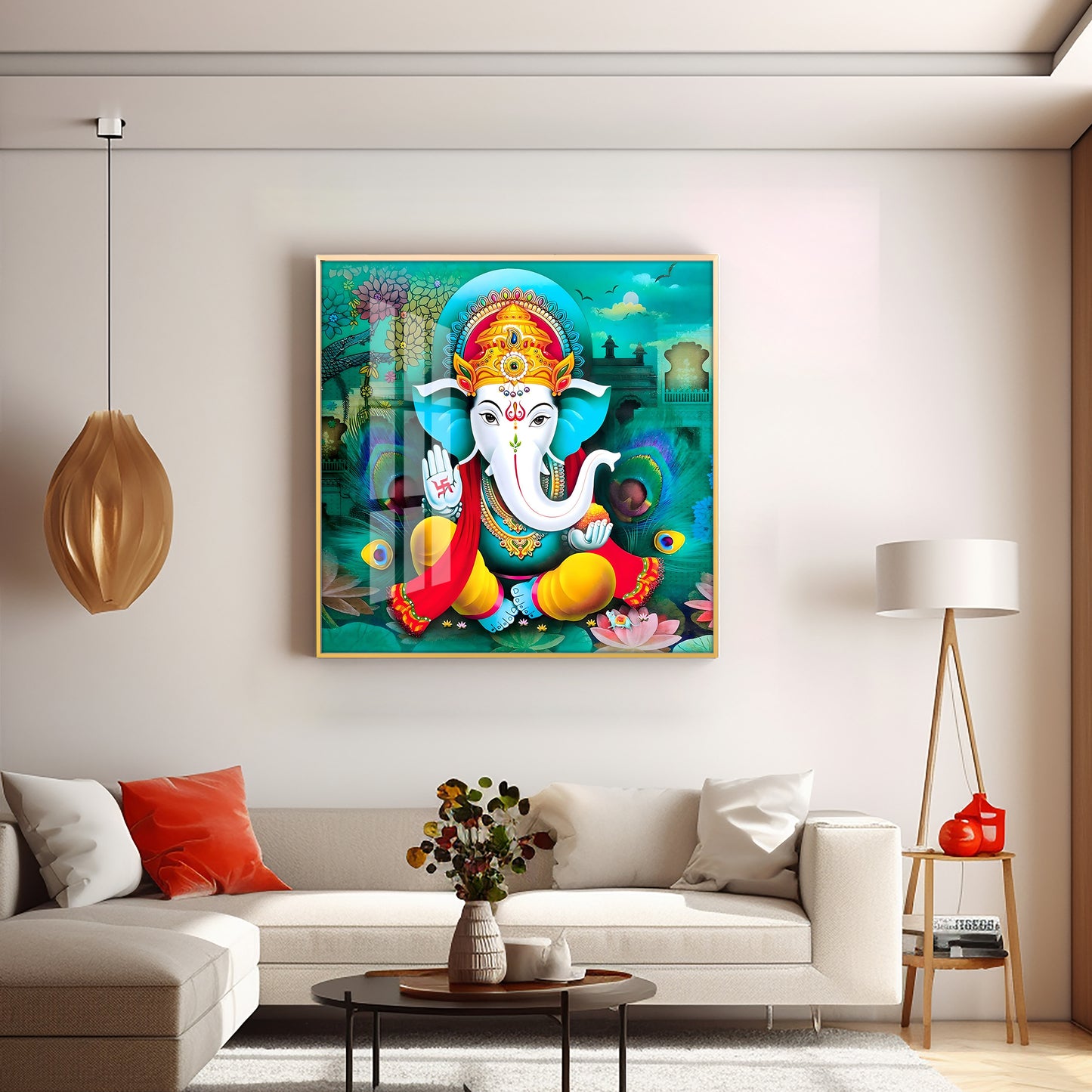 Colorful Om Ganesha Premium Acrylic Square Wall Art