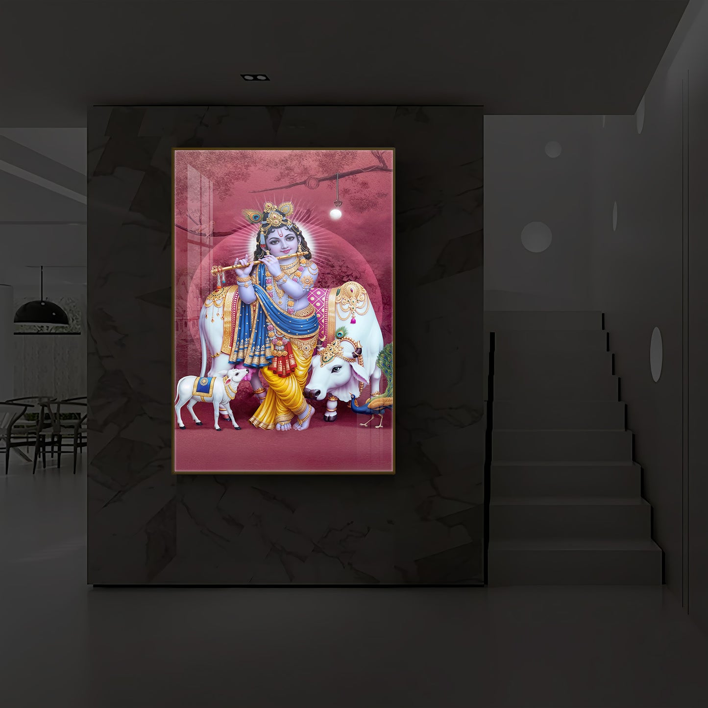 Shree Krishna Ji Modern Luxury Backlight Vertical Wall Art