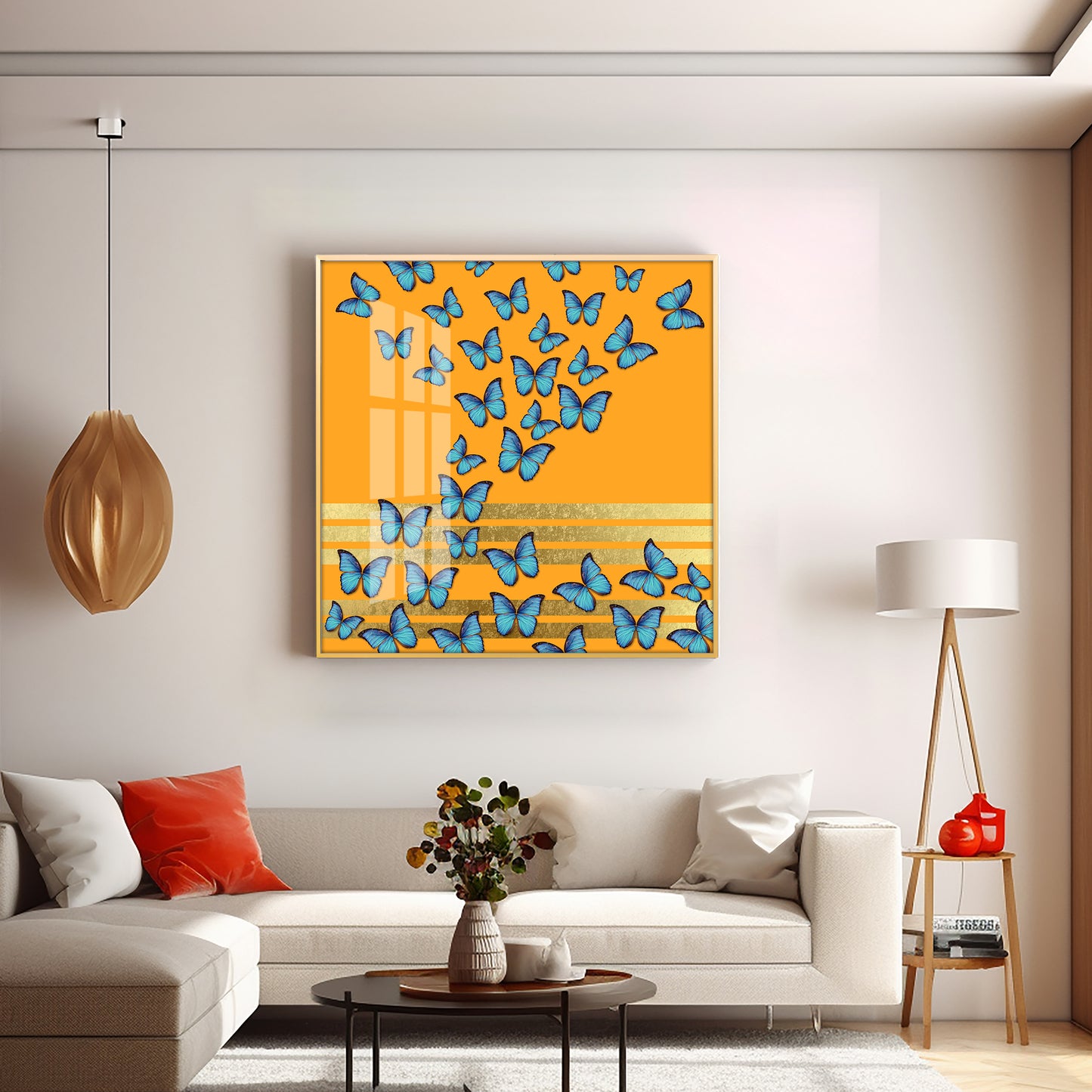 Blue Butterflies Premium Acrylic Square Wall Art