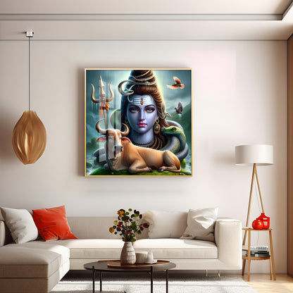 Lord Shiva Mahadev With Nandi Premium Acrylic Square Wall Art