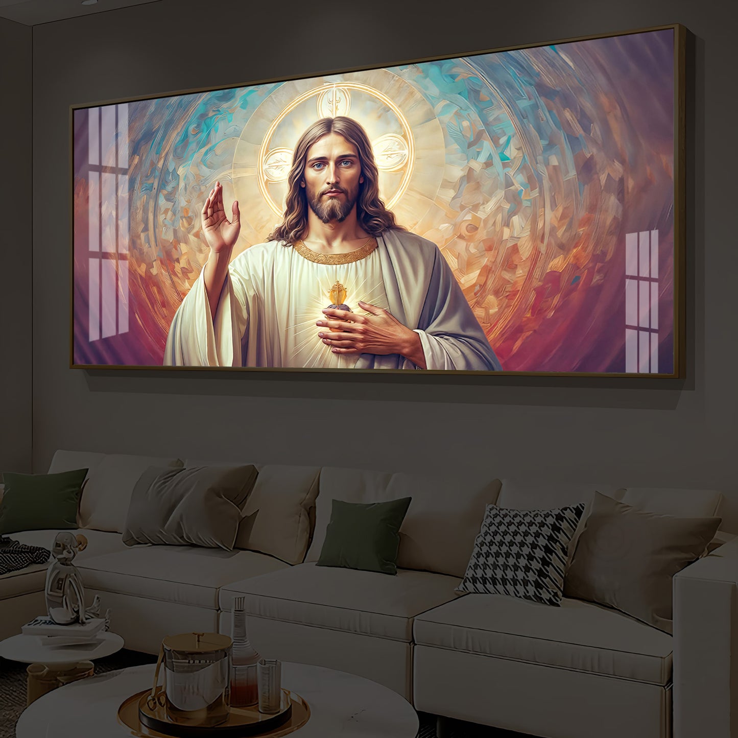 God Jesus Modern Luxury Backlight Horizontal Wall Art