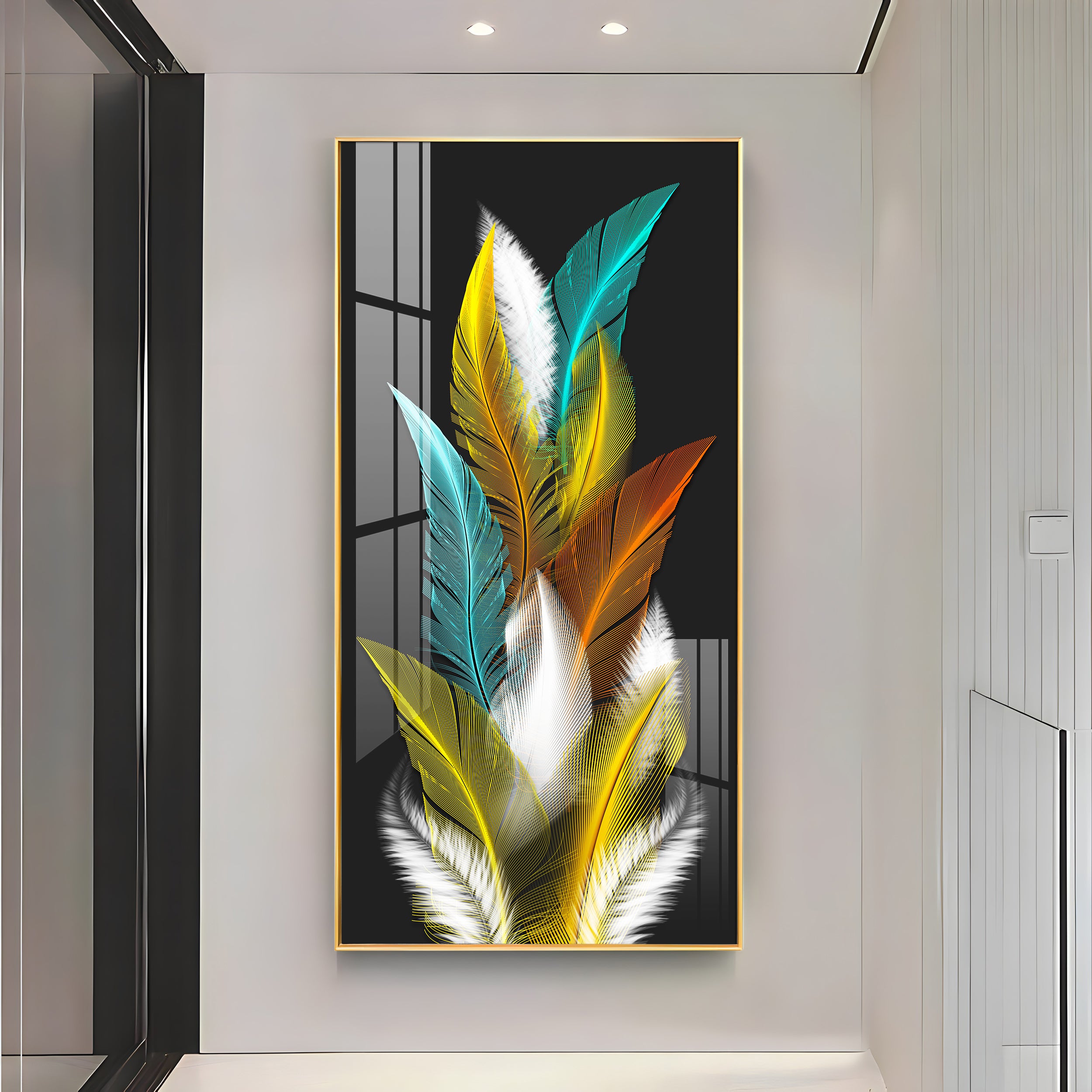 Sparkling Feathers Premium Acrylic Vertical Wall Art