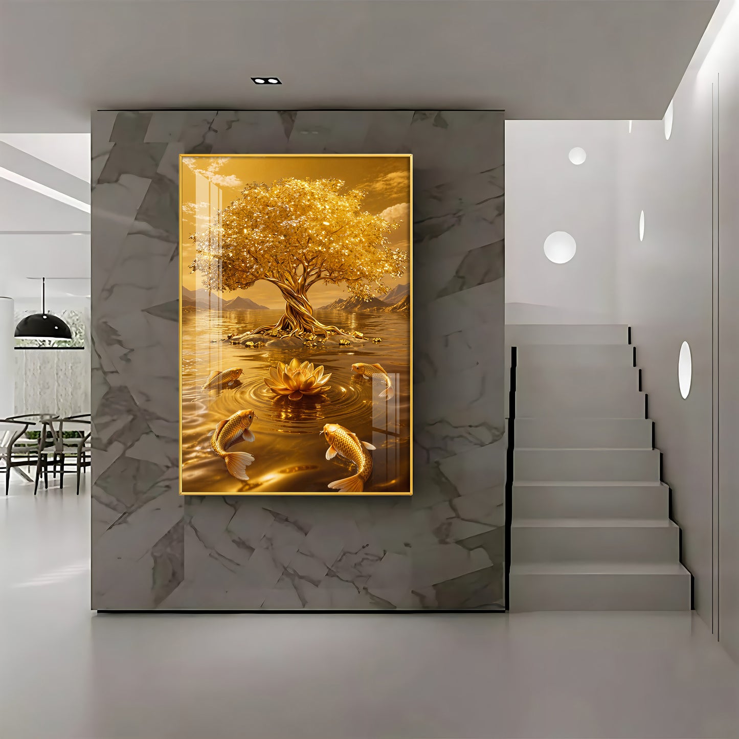 Money Tree With Koi Fish Premium Acrylic Vertical Wall Art