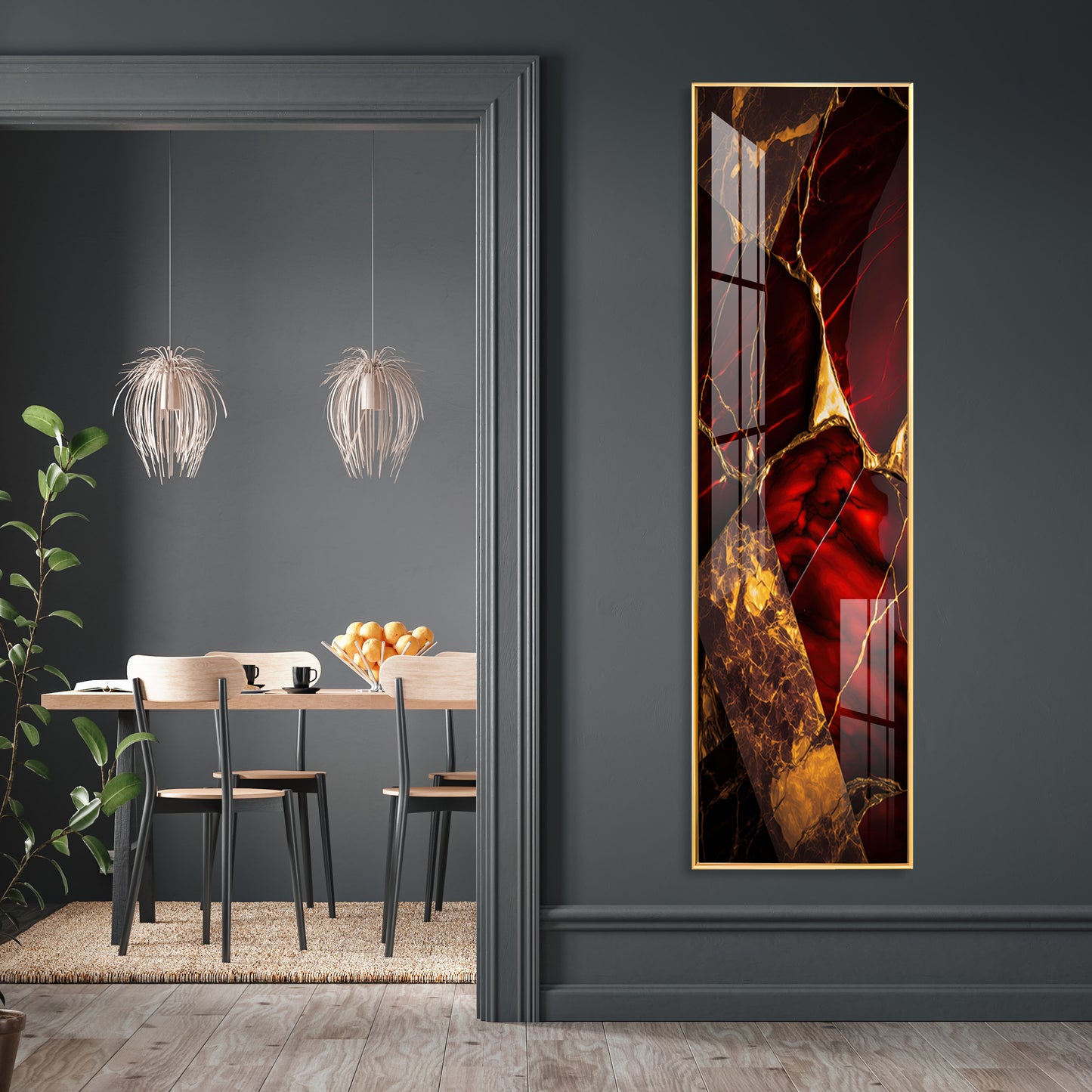 Gold & Red Tones Premium Acrylic Vertical Wall Art