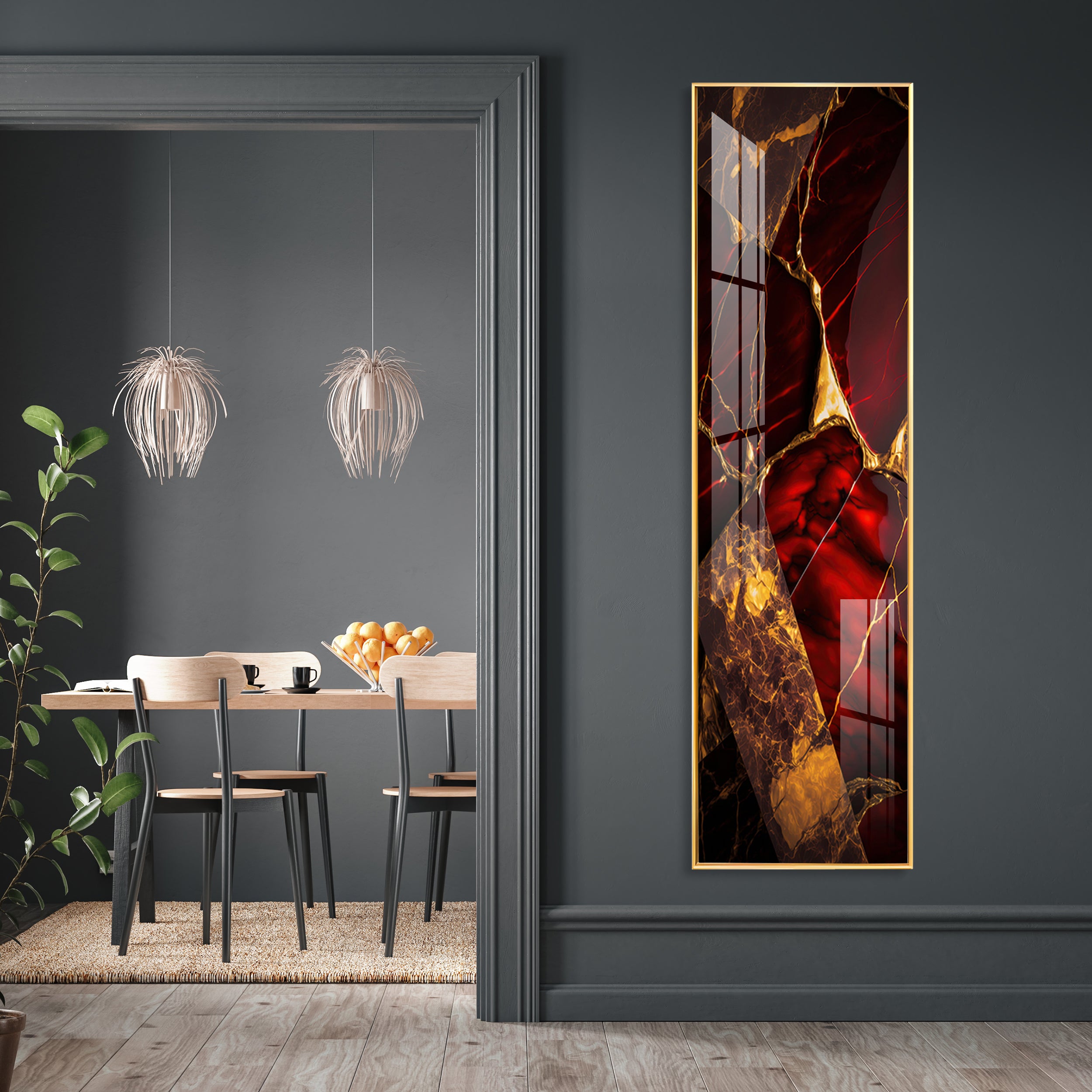 Gold & Red Tones Premium Acrylic Vertical Wall Art