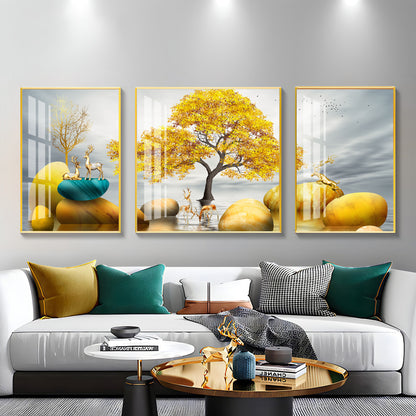 Golden Glory Premium Acrylic Wall Art (Set of 3)