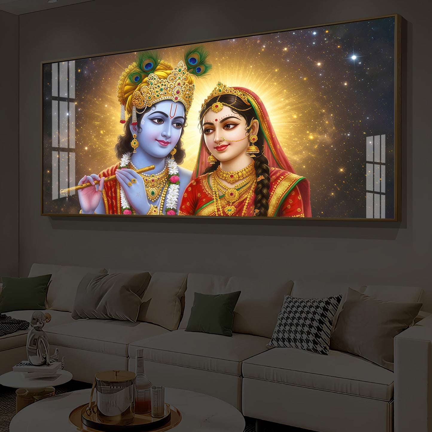 Shri Radha Krishn Modern Luxury Backlight Horizontal Wall Art