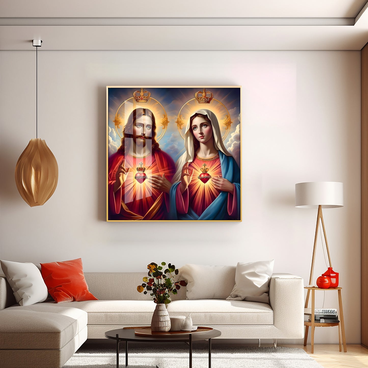 Sacred Heart of Jesus and Mary Premium Acrylic Square Wall Art