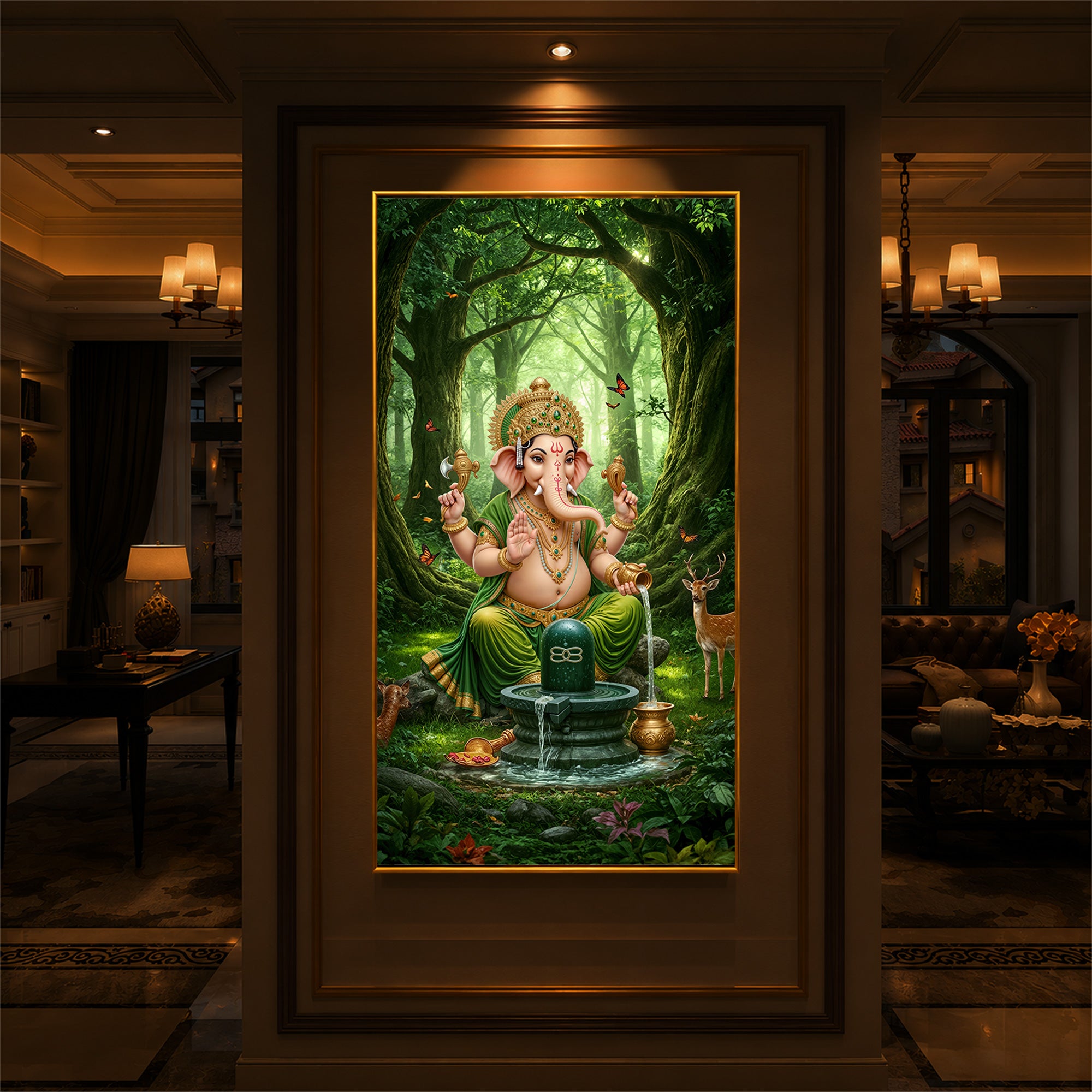 Jai Shri Ganesh Modern Luxury Backlight Vertical Wall Art
