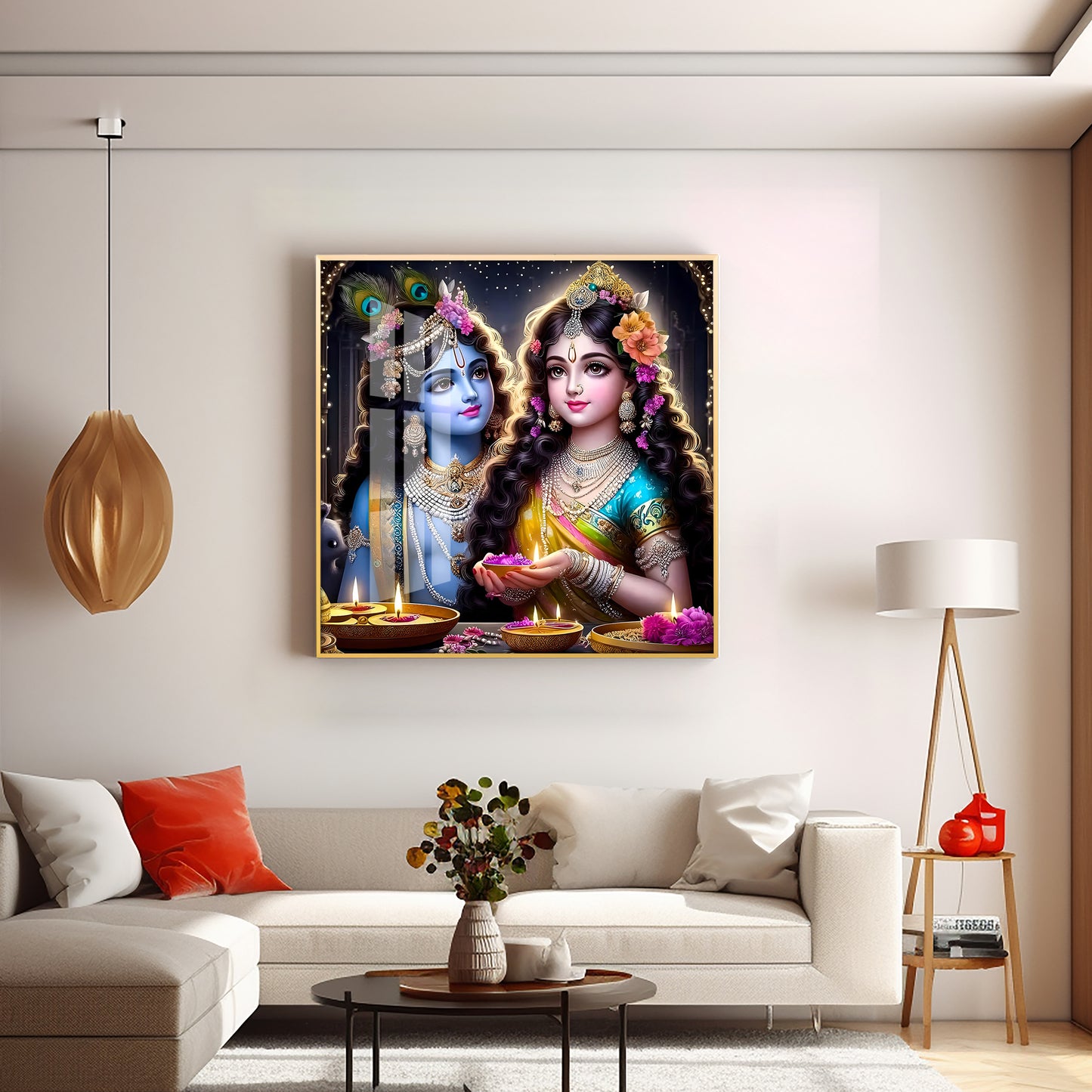 Glowing Krishna Radha Premium Acrylic Square Wall Art