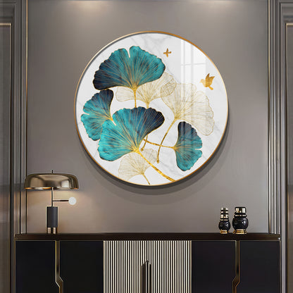 Blue Leaf Premium Acrylic Round Wall Art