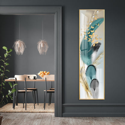 Colorful Feathers With Butterfly Premium Acrylic Vertical Wall Art
