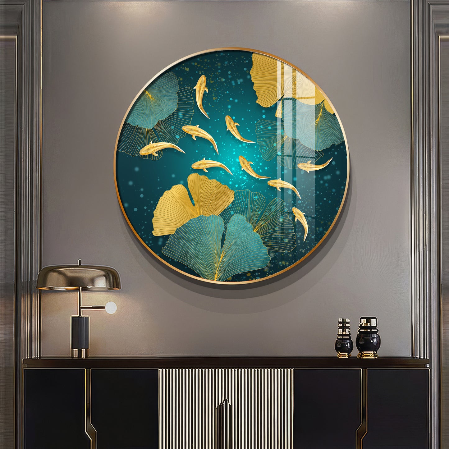 Golden Koi Fish Premium Acrylic Round Wall Art