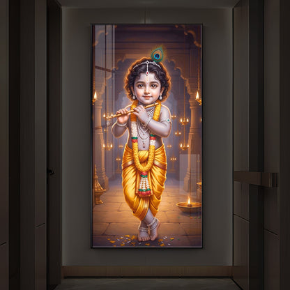 Little Lord Krishna Modern Luxury Backlight Vertical Wall Art