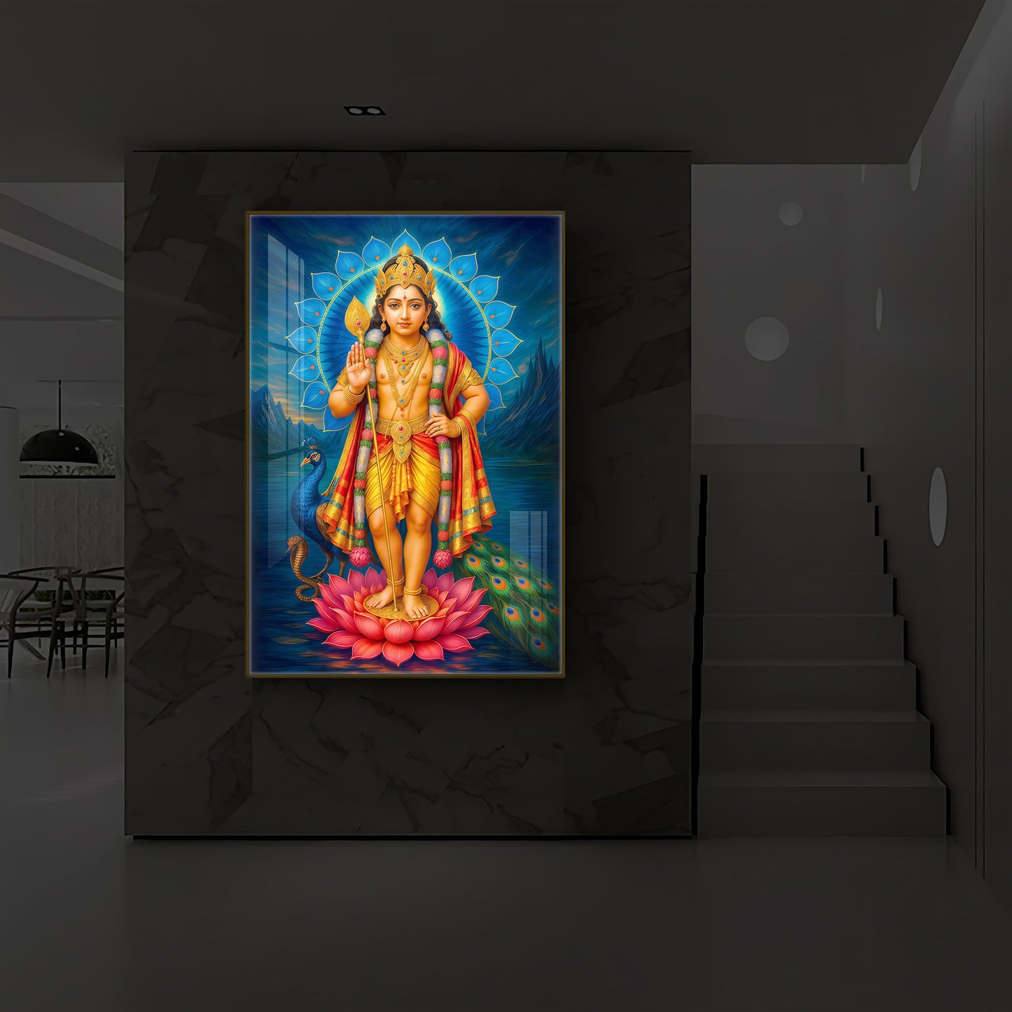 Sri Murugan Ji Modern Luxury Backlight Vertical Wall Art