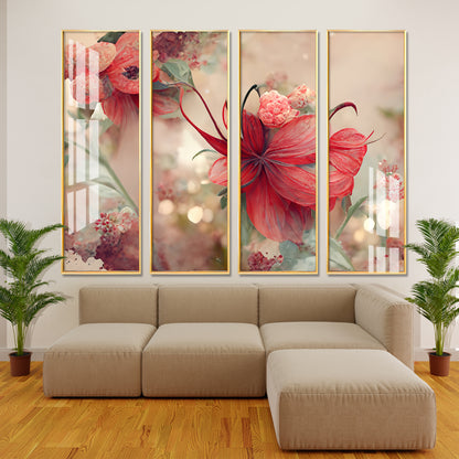 Lovely Flowers Premium Acrylic Vertical Wall Art (set of 4)