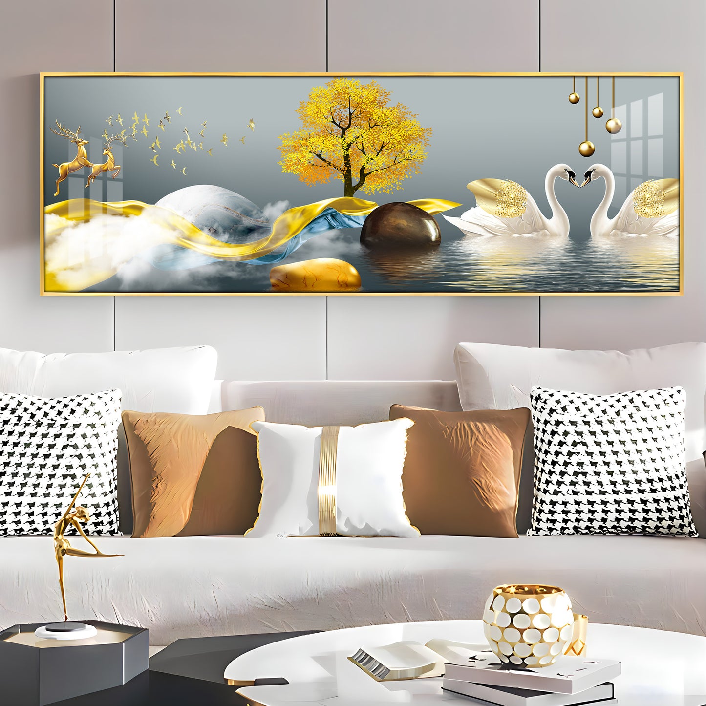 Loving Deers and Swans Premium Acrylic Horizontal Wall Art