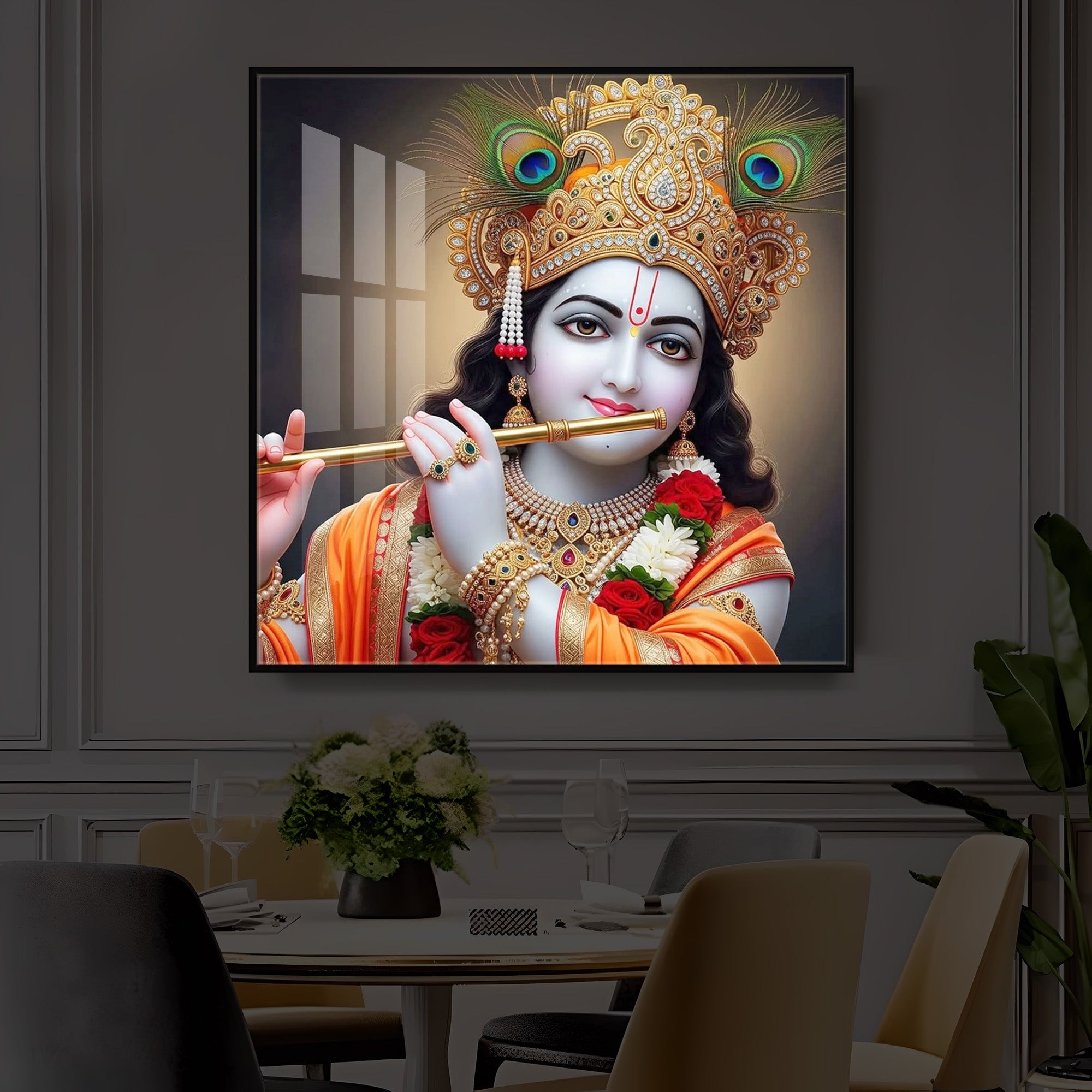Divine Shree Krishna Modern Luxury Backlight Square Wall Art