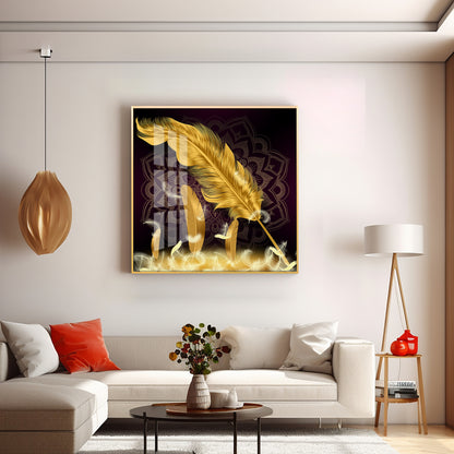 Golden Feather Light Luxury Premium Acrylic Square Wall Art