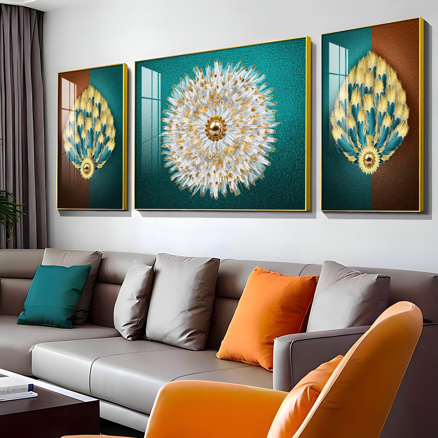 Golden Starburst Premium Acrylic Wall Art (Set of 3)