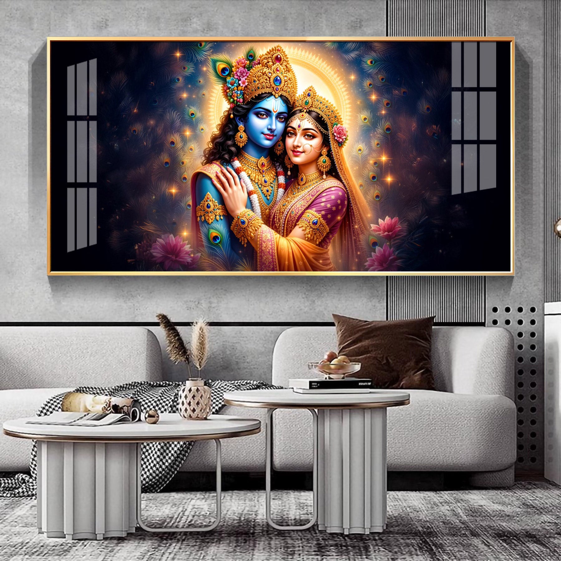 Radha Krishna Hugging Portrait Premium Acrylic Horizontal Wall Art