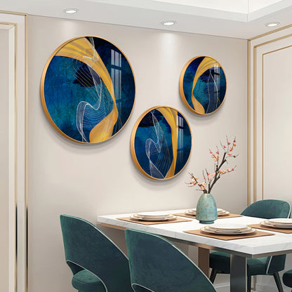 Asatic Waves Premium Acrylic Round Wall Art (Set of 3)