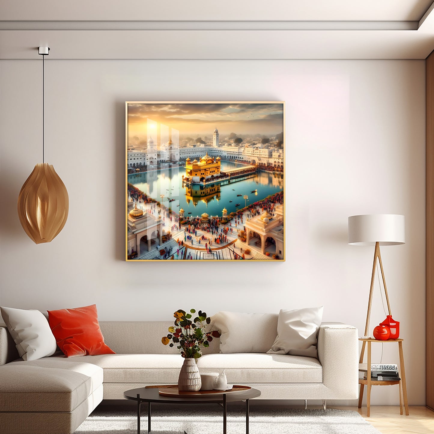 Divine Golden Temple Premium Acrylic Square Wall Art