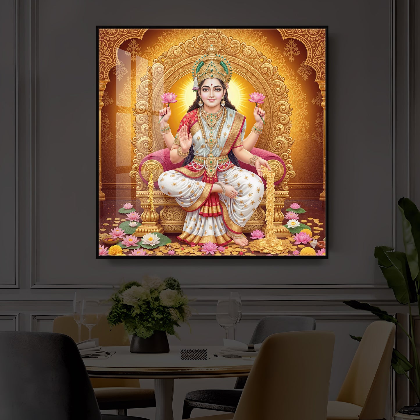 Maa Laxmi Modern Luxury Backlight Square Wall Art