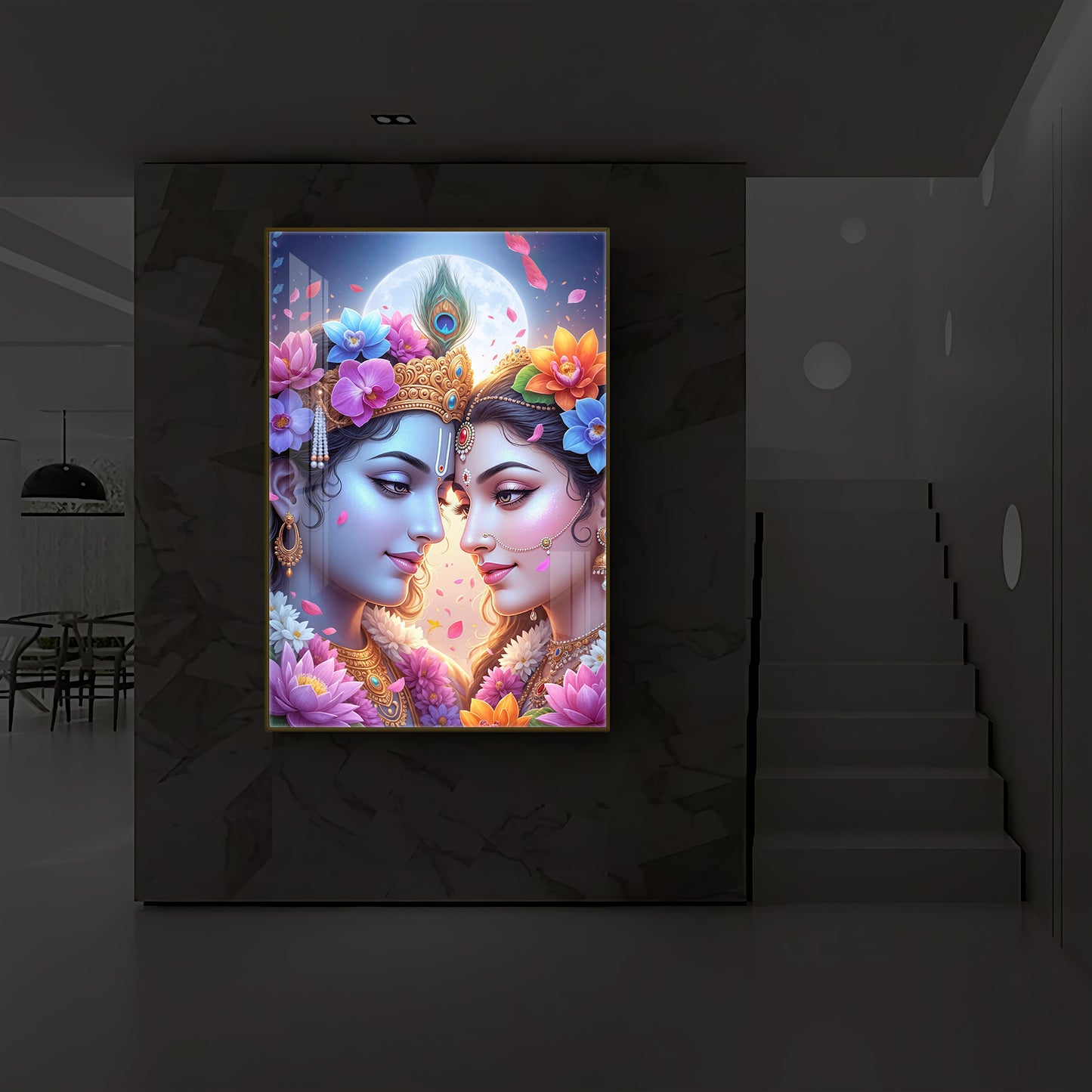 Loving Shri Radha Krishna Modern Luxury Backlight Vertical Wall Art