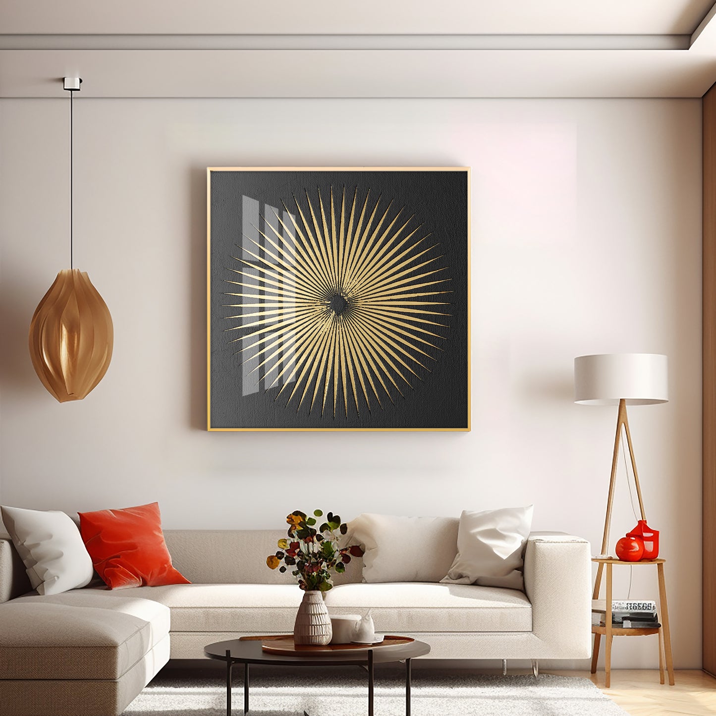 Spiky Golden Circle Premium Acrylic Square Wall Art