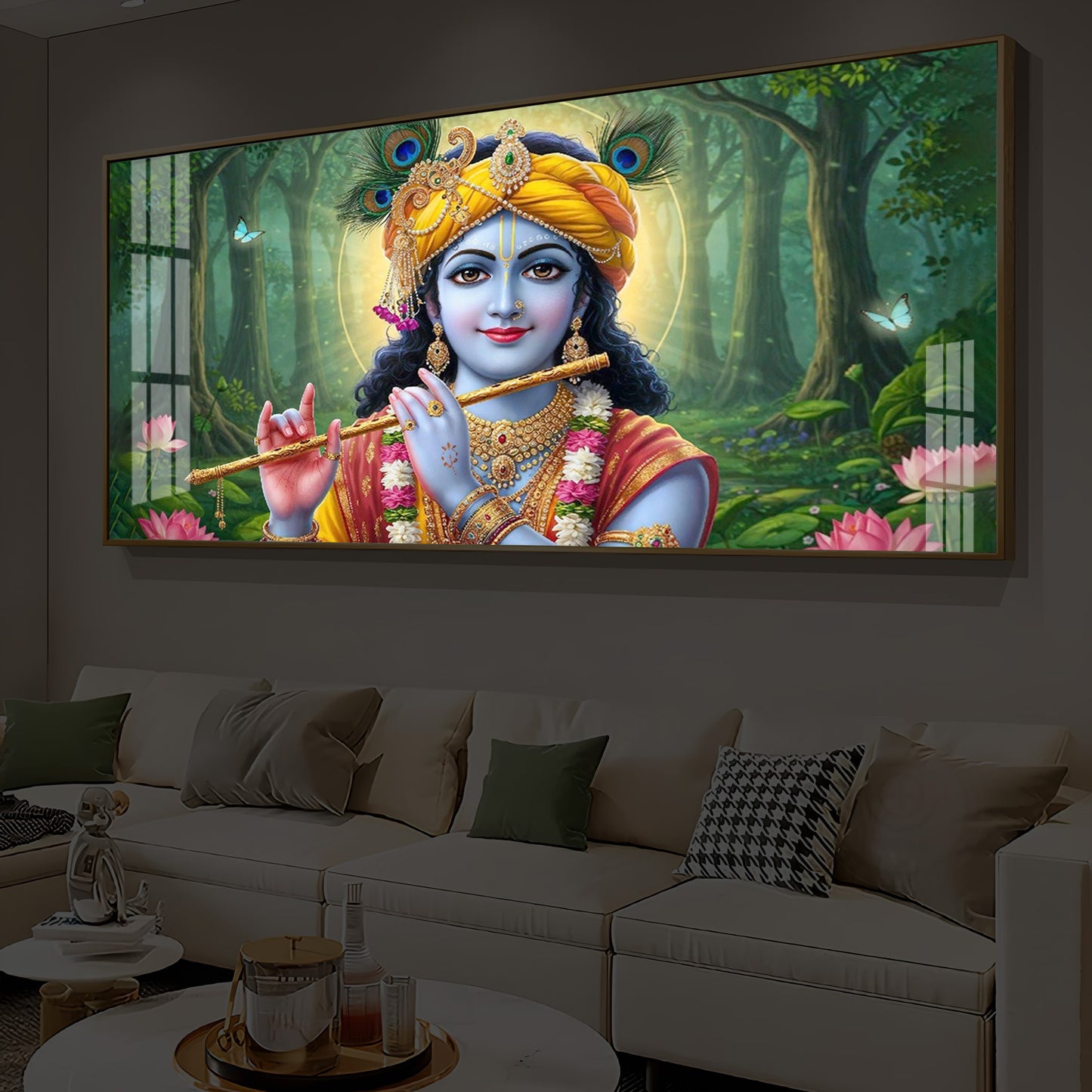 Shri Krishna Ji Modern Luxury Backlight Horizontal Wall Art
