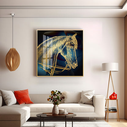 Golden Horse Head Premium Acrylic Square Wall Art