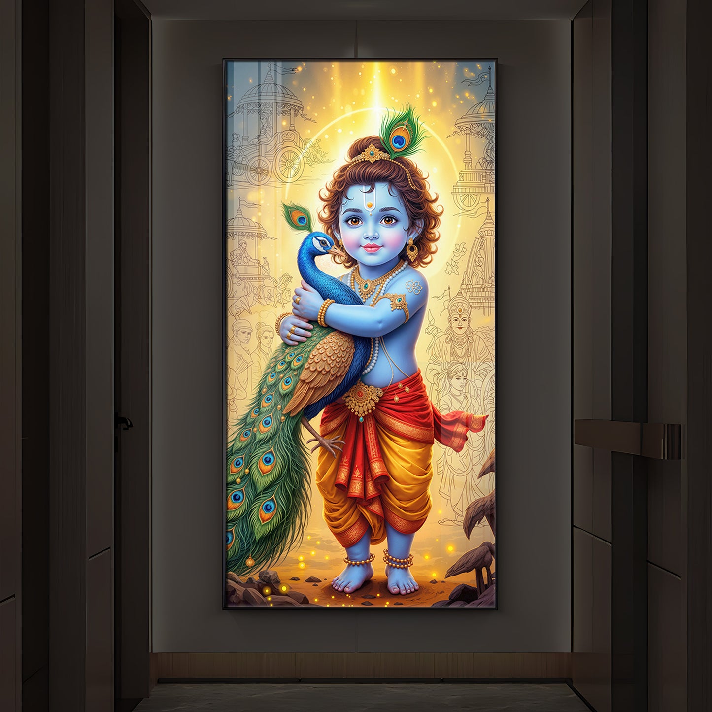 Little krishna Modern Luxury Backlight Vertical Wall Art