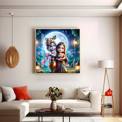 Cute Radha Krishna Premium Acrylic Square Wall Art