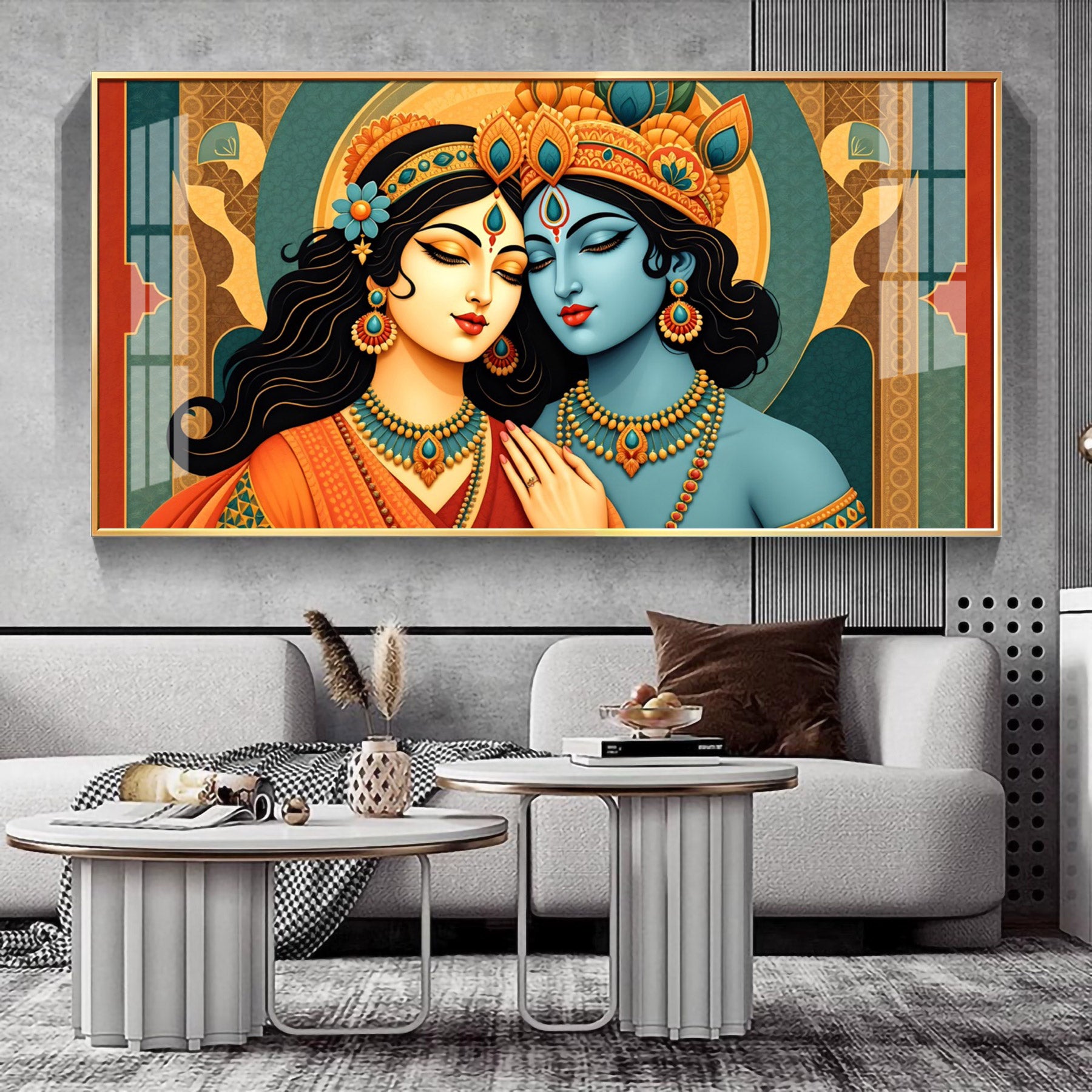 Divine Duality Art Of Radha Krishna Premium Acrylic Horizontal Wall Art