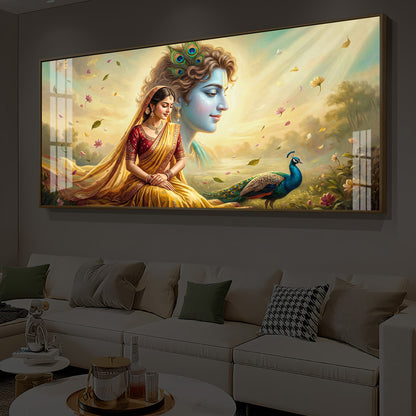 Lord Radha Krishna Modern Luxury Backlight Horizontal Wall Art