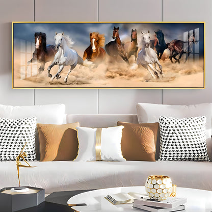 Lucky Running Horses In Desert Premium Acrylic Horizontal Wall Art