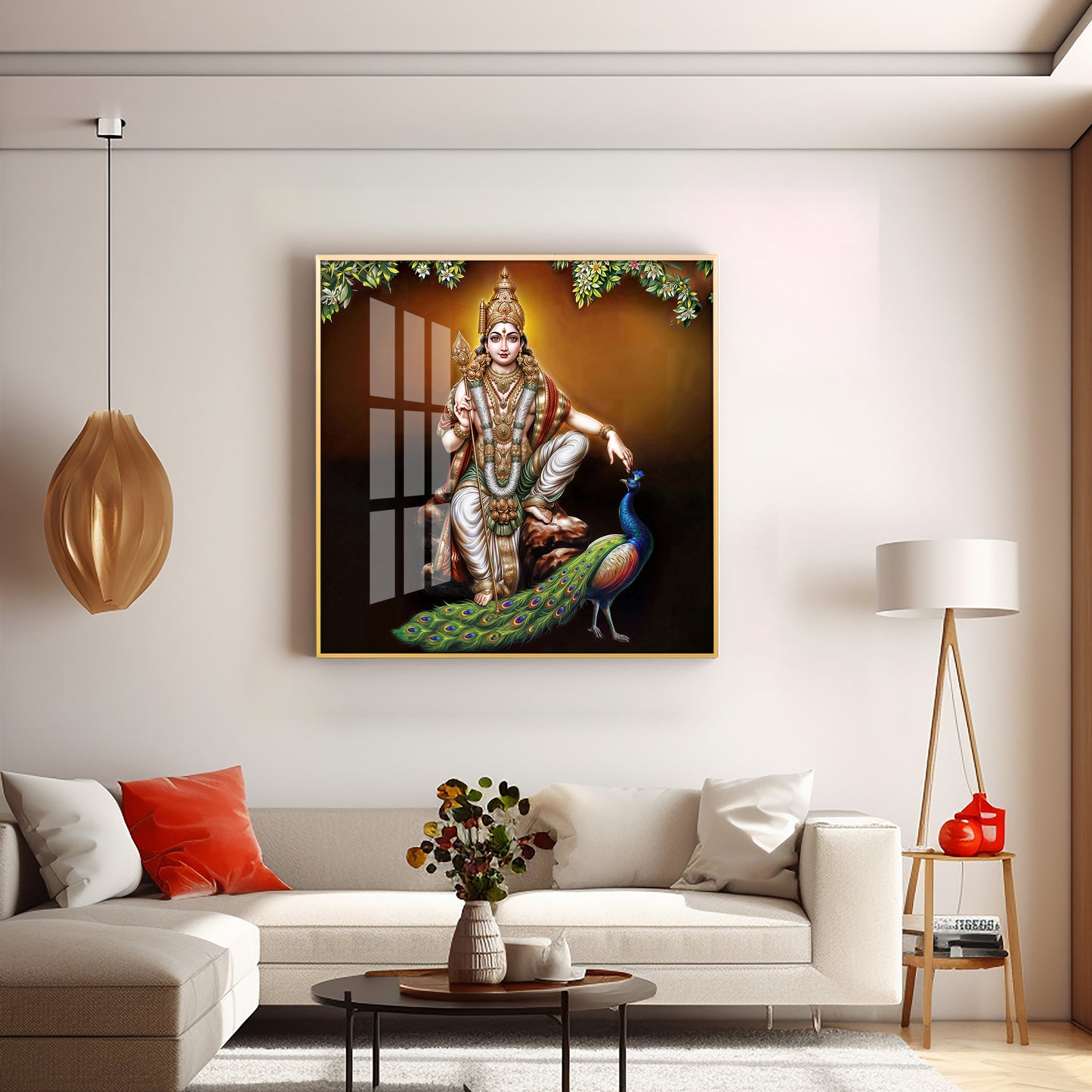 Lord Murugan With Peacock Premium Acrylic Square Wall Art