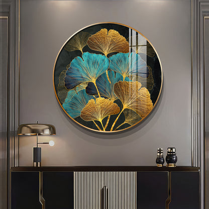 Azure Leaf Premium Acrylic Round Wall Art