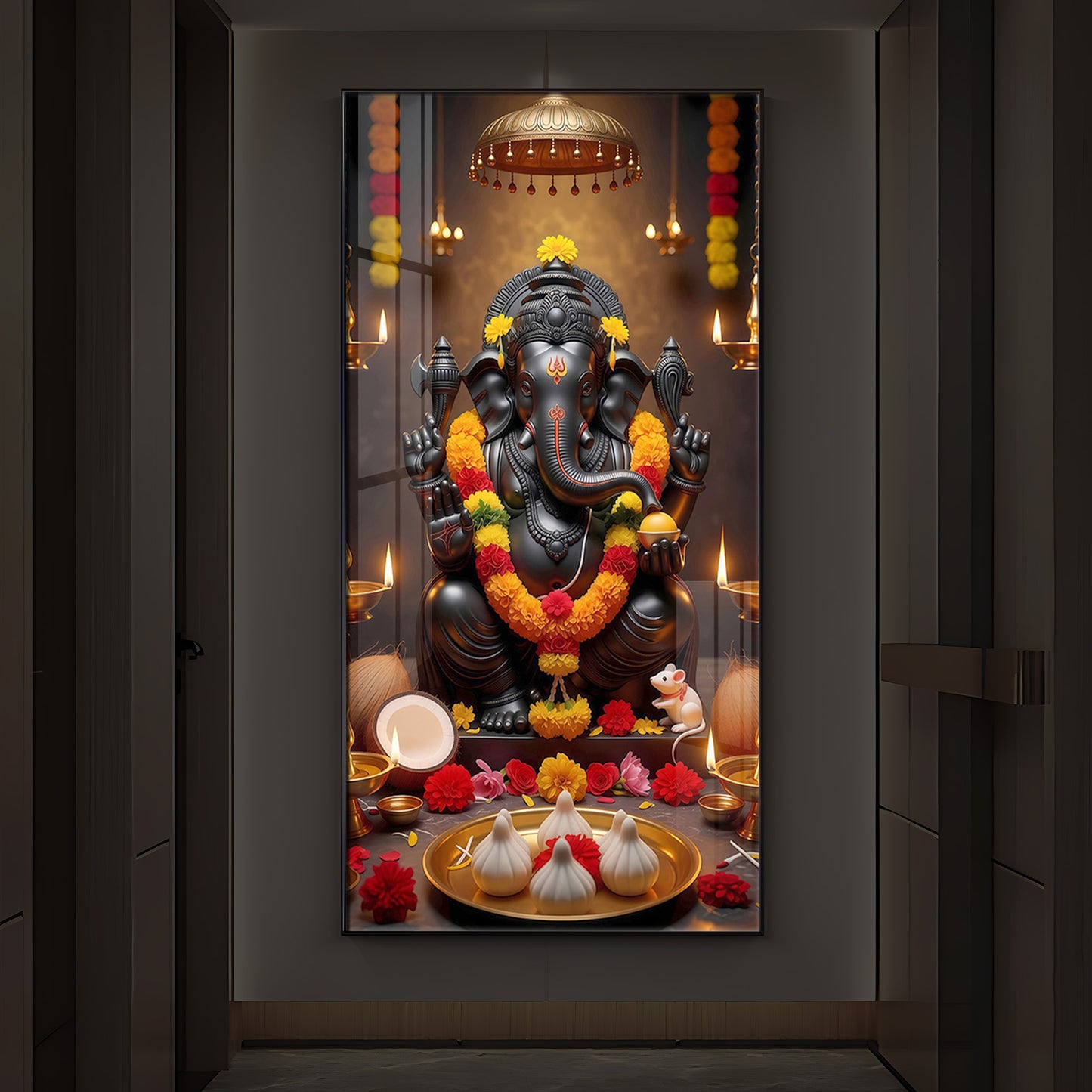 Shri Ganesh Ji Modern Luxury Backlight Vertical Wall Art