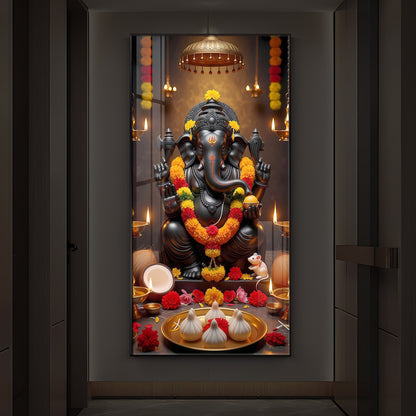 Shri Ganesh Ji Modern Luxury Backlight Vertical Wall Art