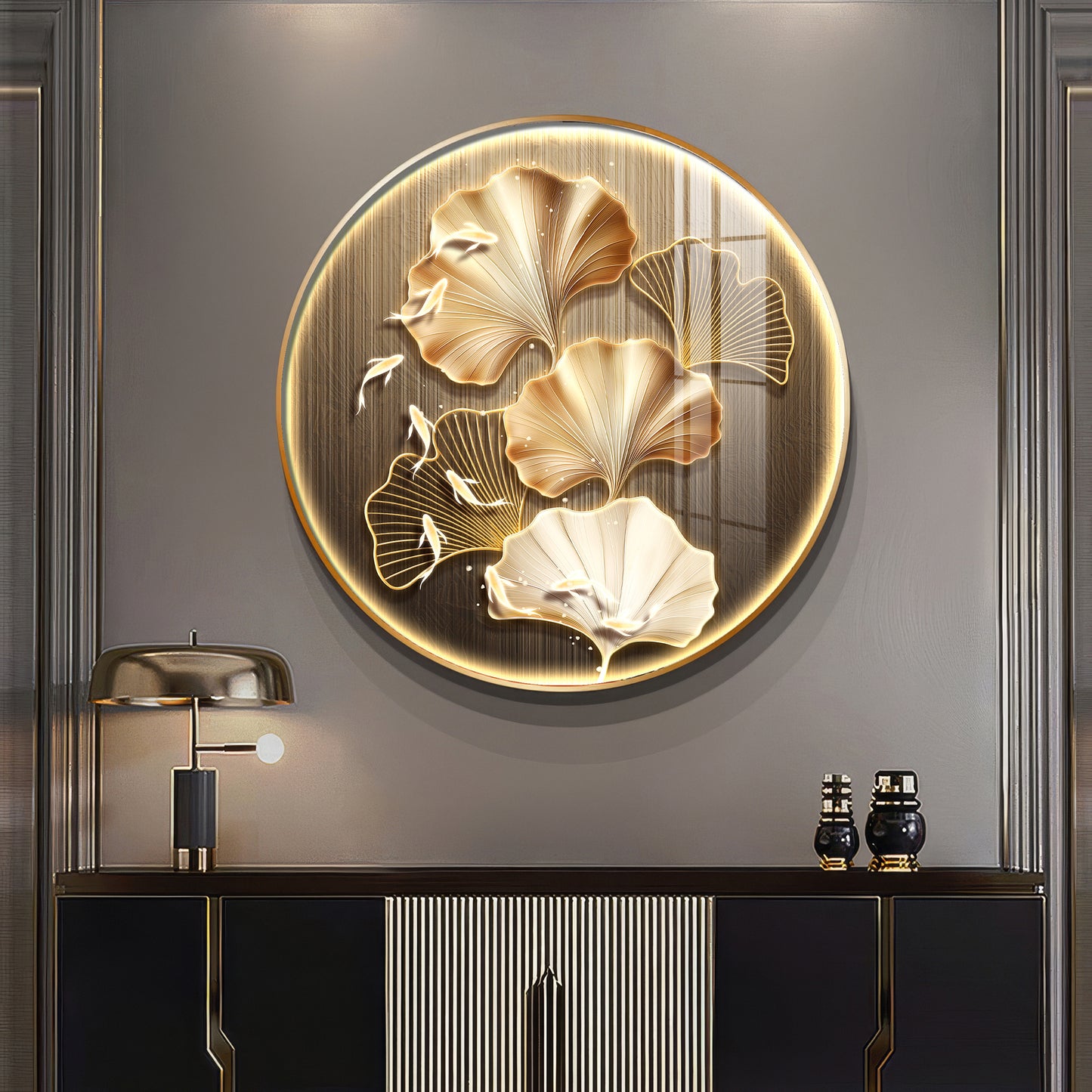 Golden Fusion Petal Premium Acrylic Round Wall Art