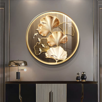 Golden Fusion Petal Premium Acrylic Round Wall Art