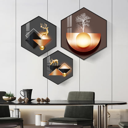 A Hoping Reindeer Premium Acrylic Hexagon Wall Art (Set of 3)