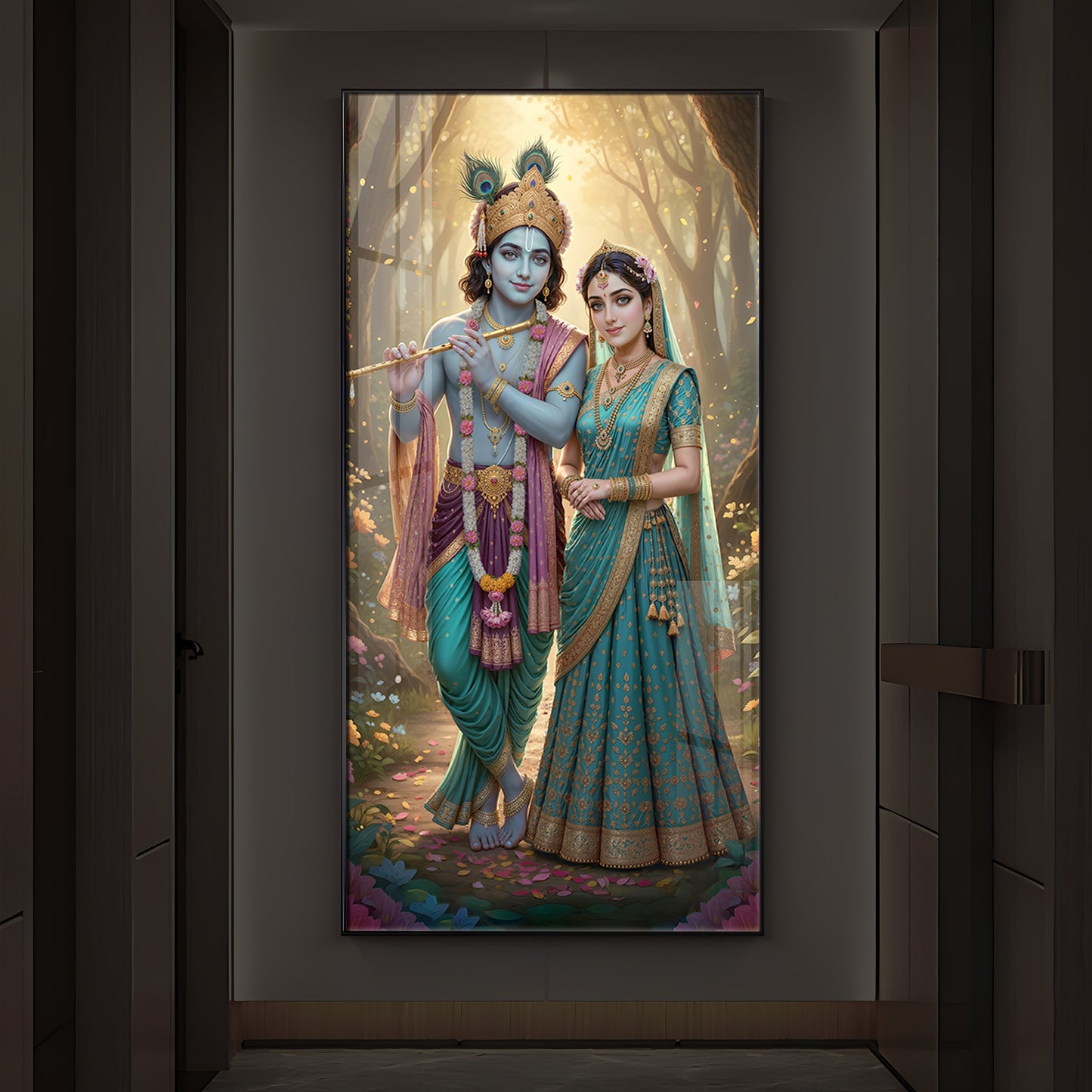 Radhe Krishna Ji Modern Luxury Backlight Vertical Wall Art