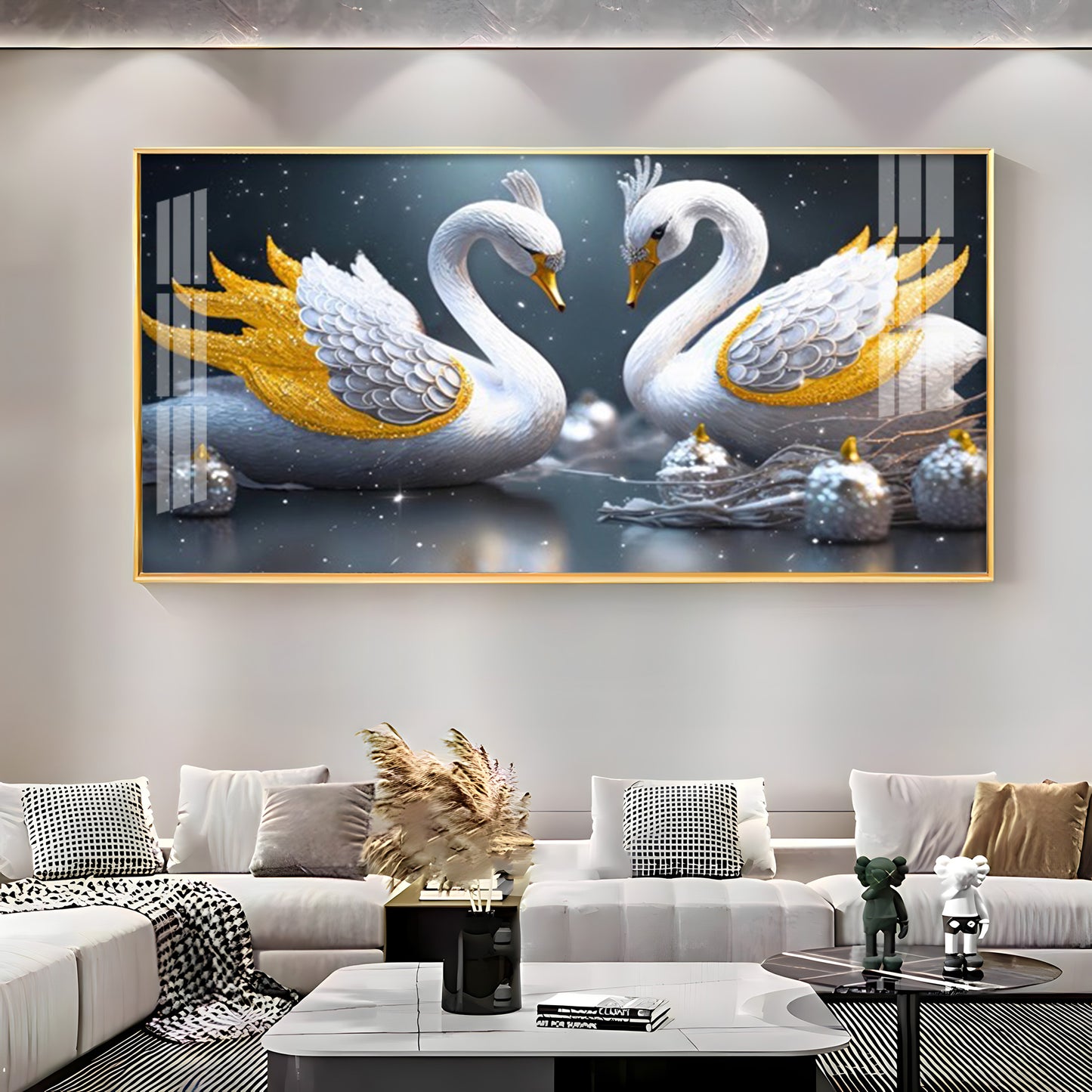 Lovely Swan Couple Premium Acrylic Horizontal Wall Art